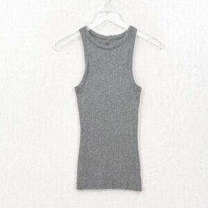 ENZA COSTA Cashmere Poorboy Rib Tank Womens Medium Gray Quiet Luxury Minimalist